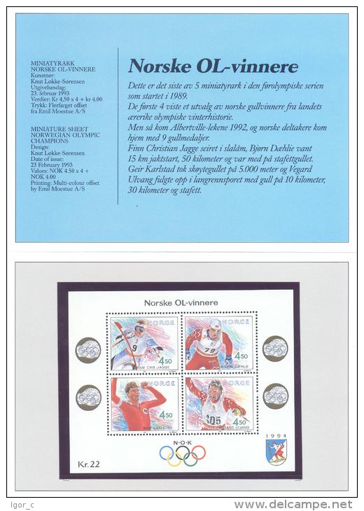 Norway 1994 Folder With Olympic Bloc Winners 1992 Jagge, Dæhlie, Karlstad, Ulvang MNH(**) - Hiver 1994: Lillehammer