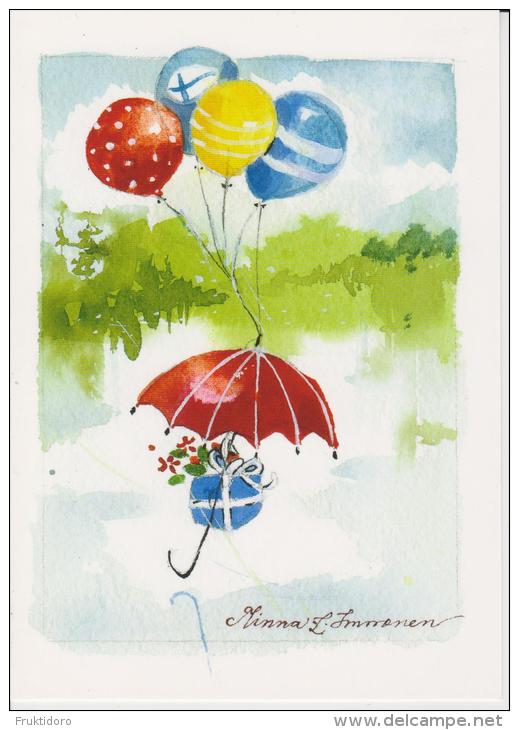 Finland Postcard Summer Greetings 3/2011 - Flying Present - Balloon - Finnish Flag * * - Ganzsachen