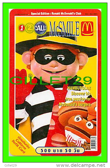 PHONESCARDS THAILAND - McDONALD´S HAMBURGLAR - SPECIAL EDITION: RONALD McDONALD´S CLUB 2003 - TÉLÉCARTES - - Thaïlande