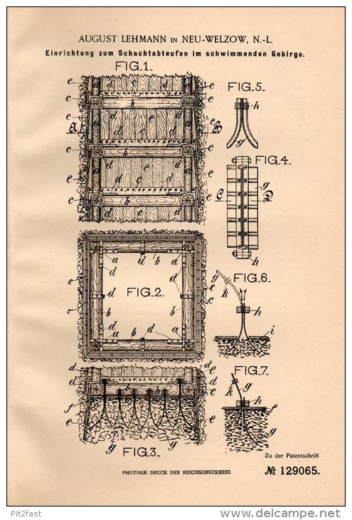 Original Patentschrift - A. Lehmann In Neu Welzow , N.-L., 1901 , Schwimmendes Gebirge , Bergbau , Tagebau !!! - Historische Dokumente