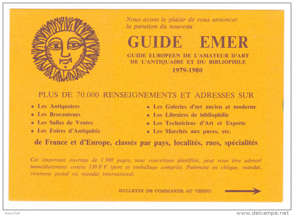 Guide Emer - Guide Européen Amateur Art, Antiquaire, Bibliophile 1979-1980 - Bon De Commande Au Verso - Werbepostkarten