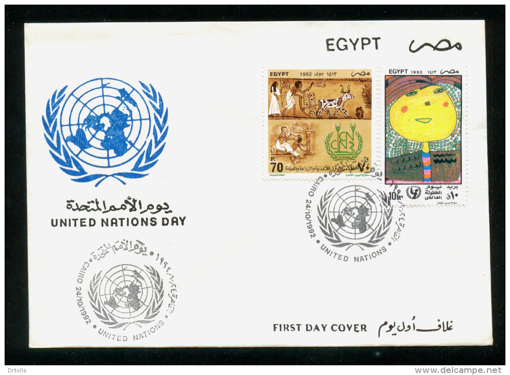 EGYPT / 1992 / UN / CHILDREN'S DAY / INTL. FOOD ; AGRICULTURE & WORLD HEALTH CONFERENCE / MEDICINE / OPHTHALMOLOGY / FDC - Cartas & Documentos