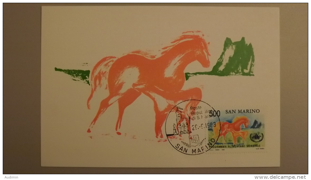 San Marino 1287 Maximumkarte MK/MC, ESST, Welternährungsprogramm, Pferd - Storia Postale