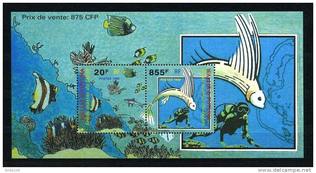 WALLIS FUTUNA 1999 Bloc N° 8 ** Neuf = MNH Superbe Poissons Fishes Plongeur Faune Marine - Hojas Y Bloques