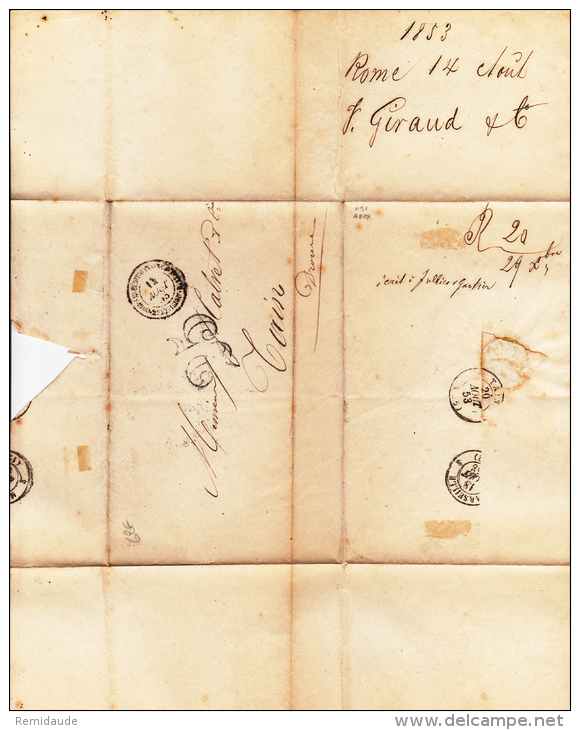 1853 - LETTRE Du CORPS EXPEDITIONNAIRE D'ITALIE (2° DIVISION) Avec TAXE TAMPON De 25 De ROME Pour TAIN (DROME) - Army Postmarks (before 1900)