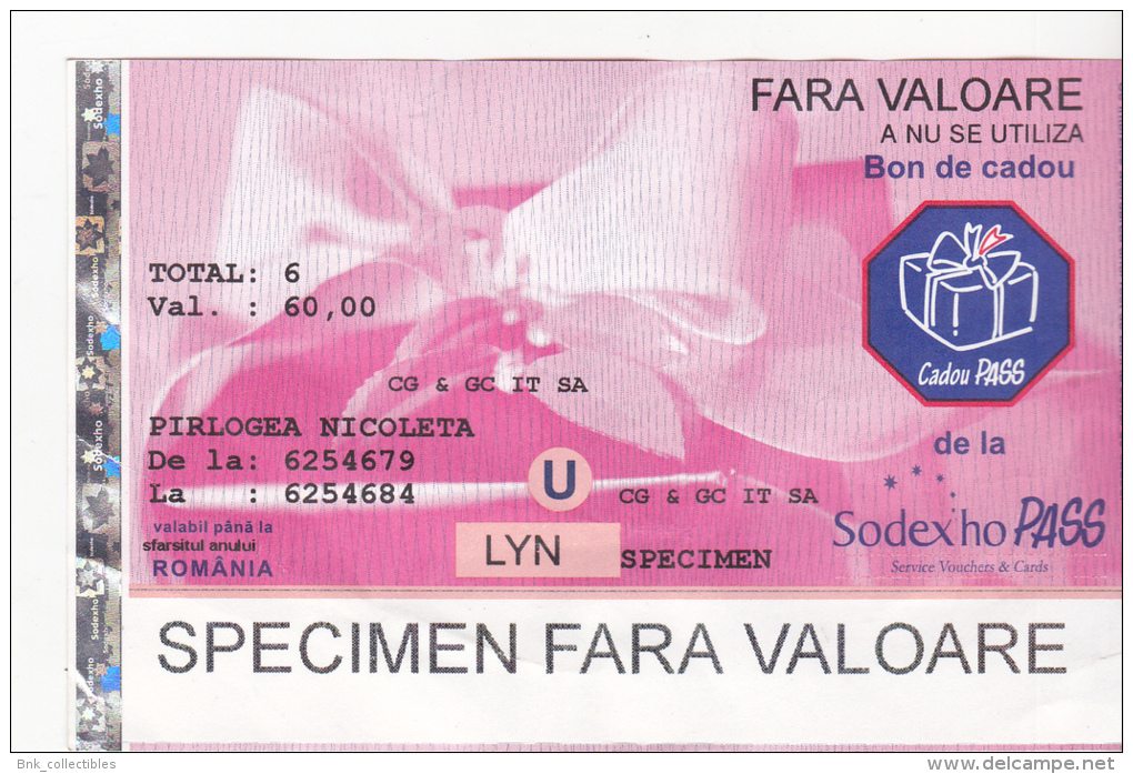 Romania Sodex Bond -  Bonus Ticket - Specimen - Roumanie