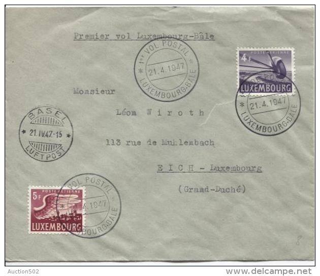 GD Duché De Luxembourg TPA 4&5F S/L.1°vo Luxembourg-Bale Du 21/4/1947 C.Bale 21.4.47 PR326 - Storia Postale