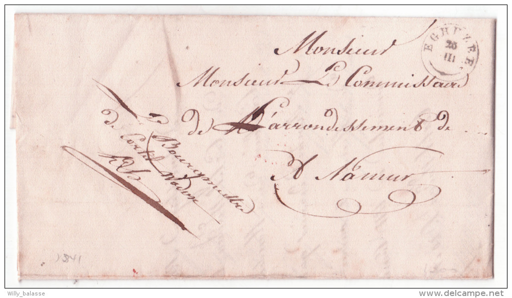L. Datée De Corti Wodon 1841avec T18 EGHEZEE Pour Namur - 1830-1849 (Belgique Indépendante)