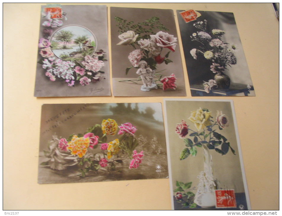 LOT 5 CARTES FANTAISIES......FLEURS.. - 5 - 99 Cartes