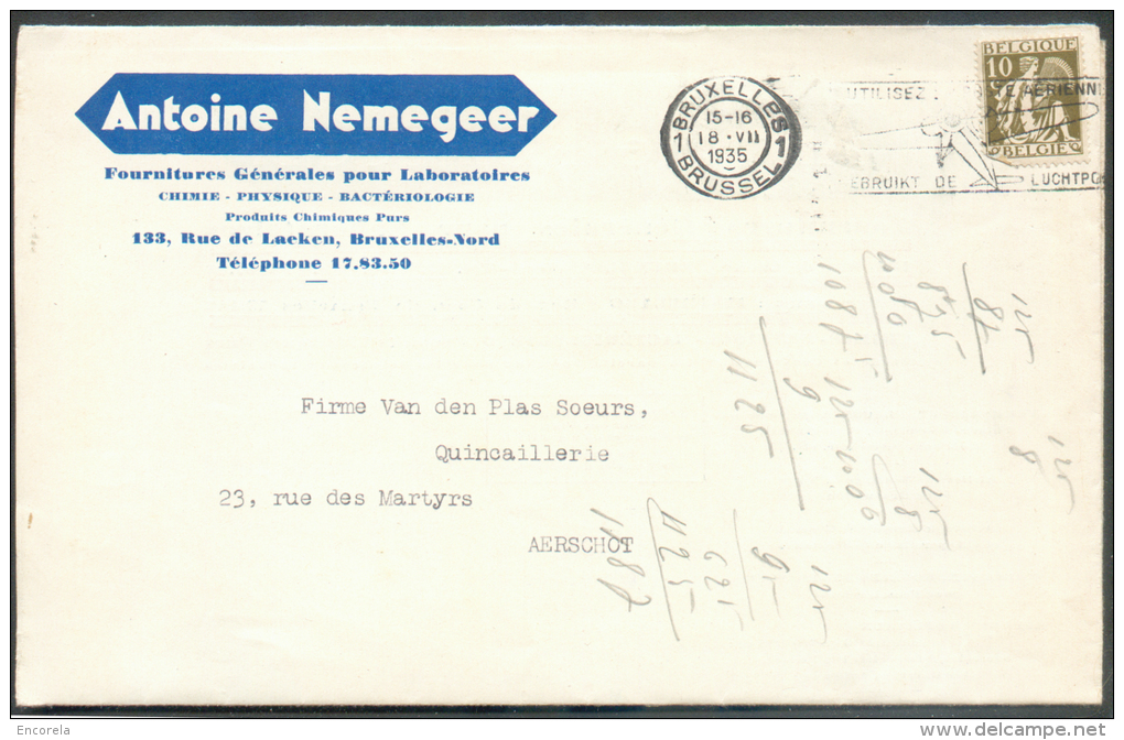 10 Centimes Cérès Obl. Mécanique BRUXELLES 1 Sur Lettre Publiciatire De La Société Antoine NEMEGER Fourniture S Générale - 1932 Ceres And Mercurius