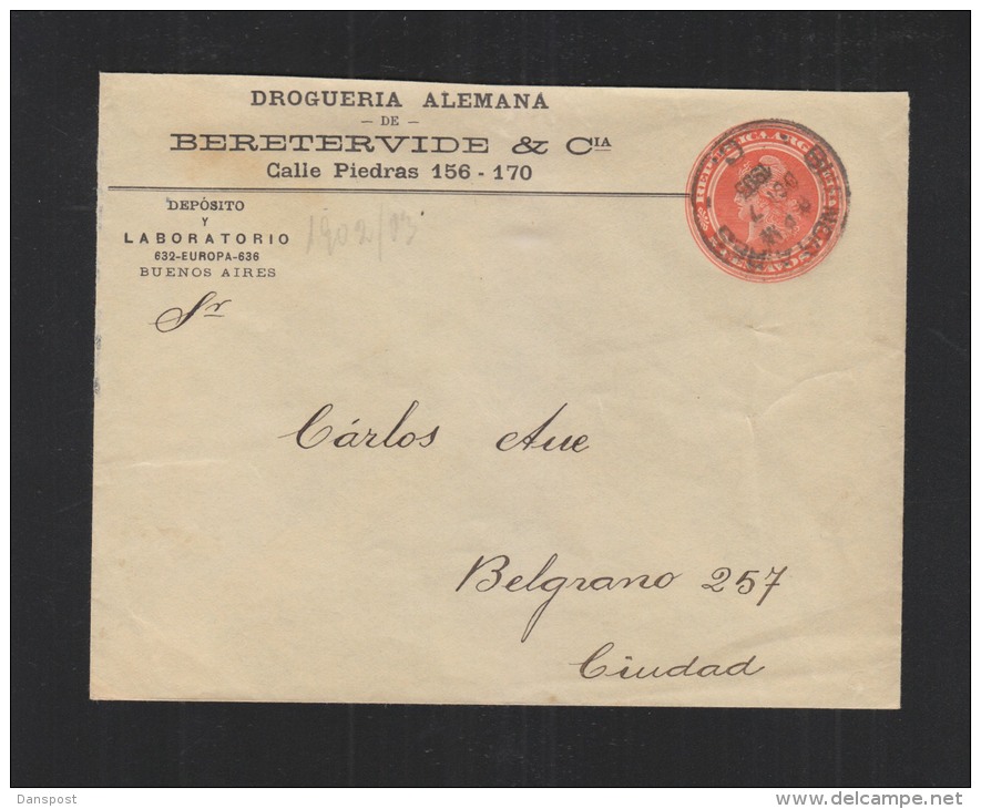 Argentina Stationery Cover 1903 Buenos Aires To Ciudad - Entiers Postaux