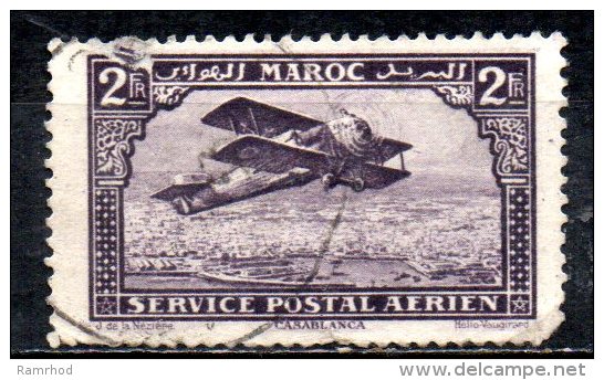 FRENCH MOROCCO 1922 Air - Breguet 14T Biplane Over Casablanca  - 2f. - Violet   FU DAMAGED CHEAP PRICE - Aéreo