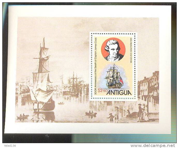 ANTIGUA   551  MINT NEVER HINGED SOUVENIR SHEET OF CAPT.JAMES COOK ; SHIPS   #  040-5   ( - Schiffe