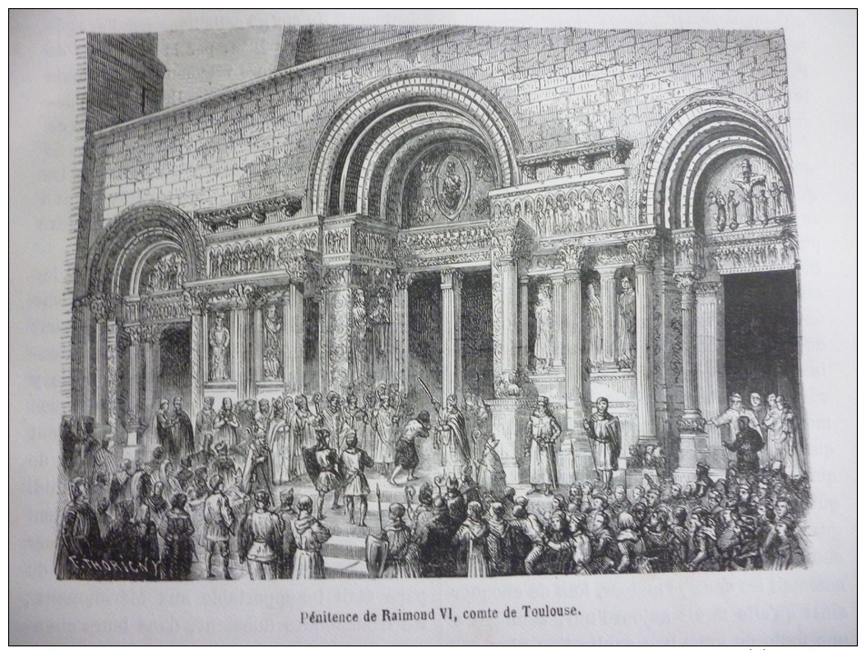 Pénitence De Raymond VI Comte De Toulouse , Gravure D'aprés Dessin De Thorigny , Circa 1850 - Documenti Storici