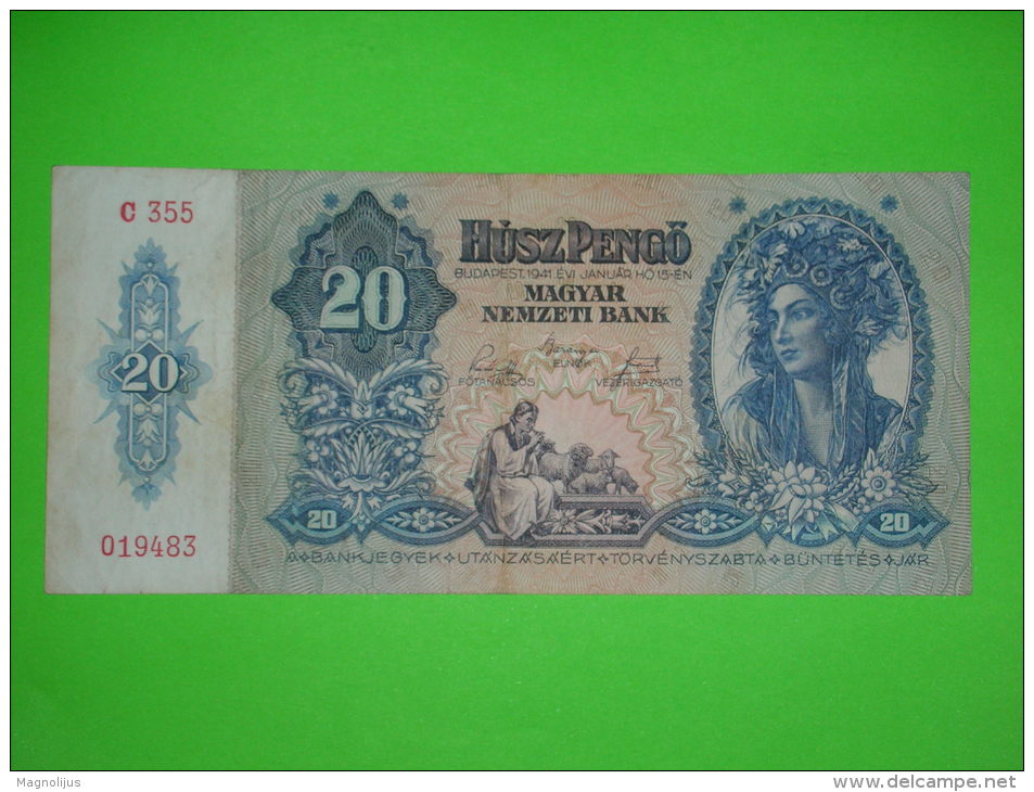 Hungary,20 Pengo,1941.,banknote ,paper Money,bill,vintage - Hungary