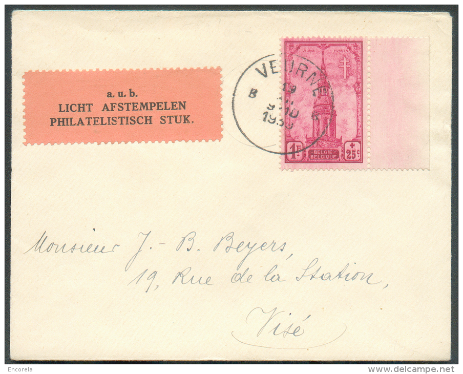 N°532 - 1FR. Beffroi De FURNES (VEURNE) Avec Bdf, Obl. Sc VERVIERS S/L. Du 19-XII-1939.  Superbe - 9453 - Cartas & Documentos