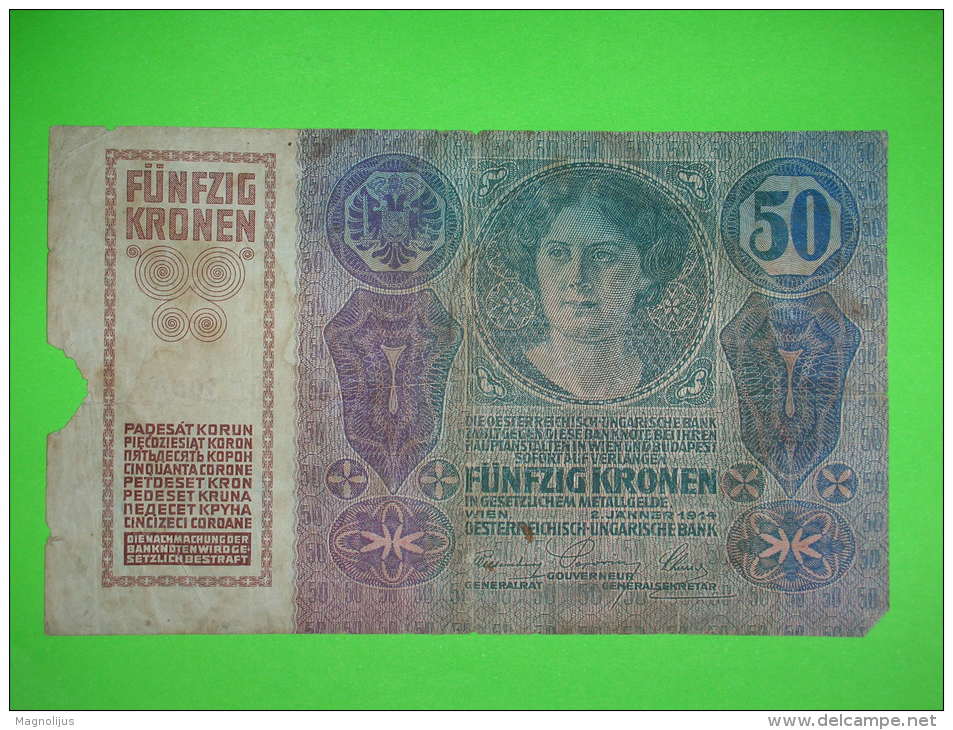 Austria-Hungary Monarchy,50 Kronen,otven Korona,damaged,1914.,banknote ,paper Money,bill,vintage - Austria