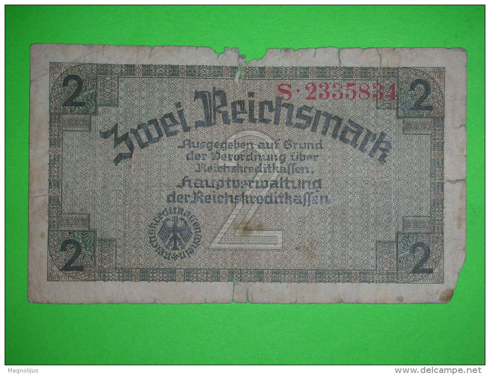 Germany,2 Reichsmark,damaged,banknote,paper Money,bill,vintage - 2 Mark