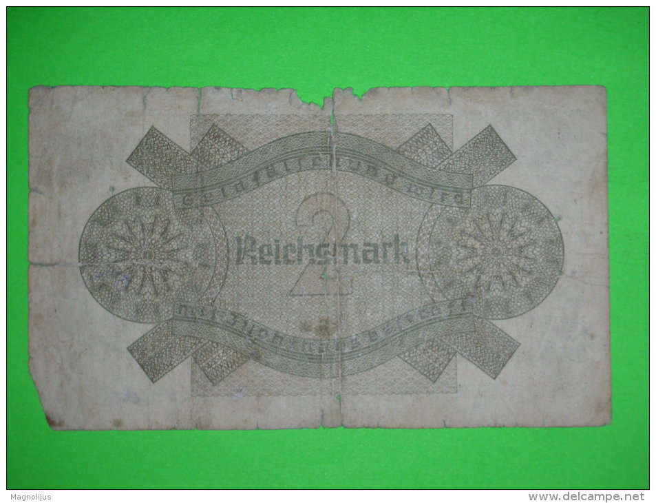 Germany,2 Reichsmark,damaged,banknote,paper Money,bill,vintage - 2 Mark