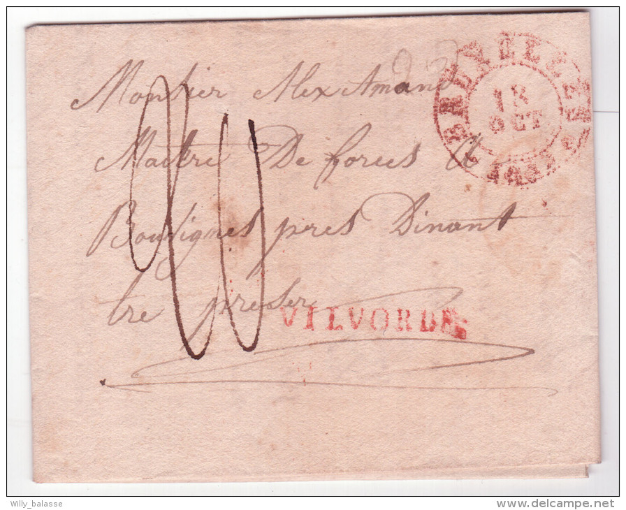 L. 1832 Marque VILVORDE En Rouge + Càd "BRUXELLES" + "20" Pour Bouvignes. RR - 1830-1849 (Independent Belgium)