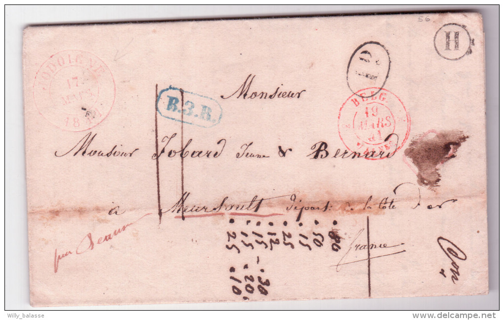 L. Càd JODOIGNE/1841 + Boîte Rurale "H" De JAUCHE + "B3R" Pour Beaune - 1830-1849 (Belgique Indépendante)