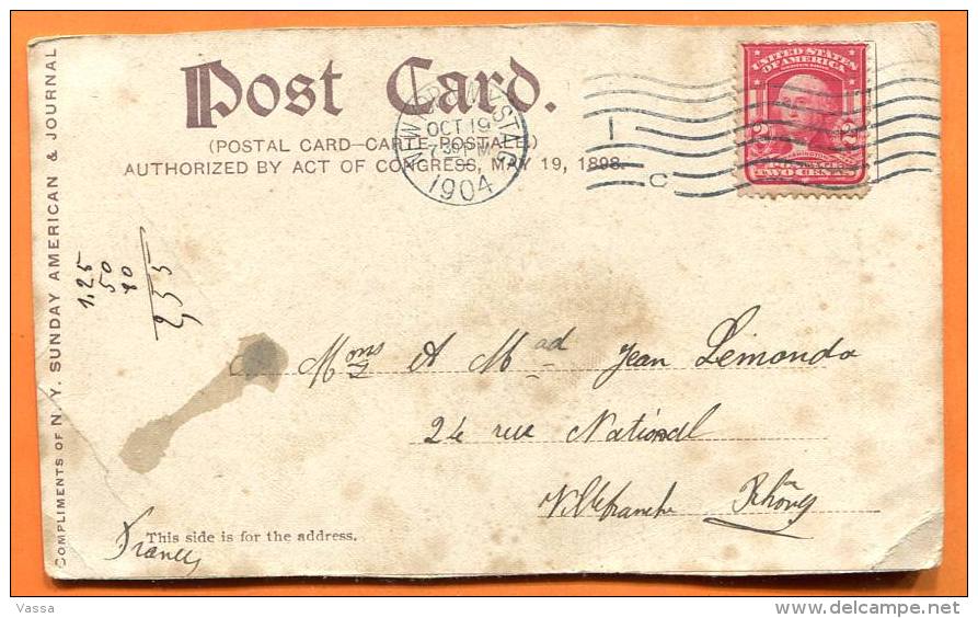 1904 - MANILA  - Native Junks , Old Canal ,PC Franked In NEW YORK . USA Stamp.ed. SUNDAY AMERICAN JOURNAL. Philippines - Philippinen