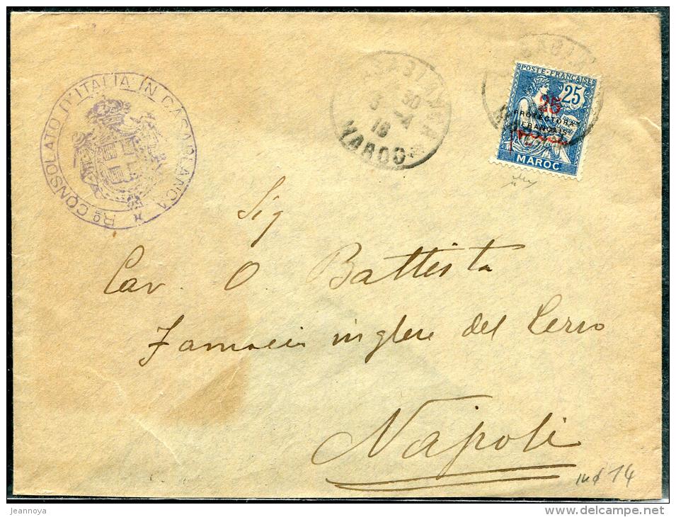 MAROC - N° 44, OBL. CASABLANCA LE 3/4/1916 POUR NAPLES, SUR LETTRE DU CONSULAT ITALIEN  - TB - Covers & Documents