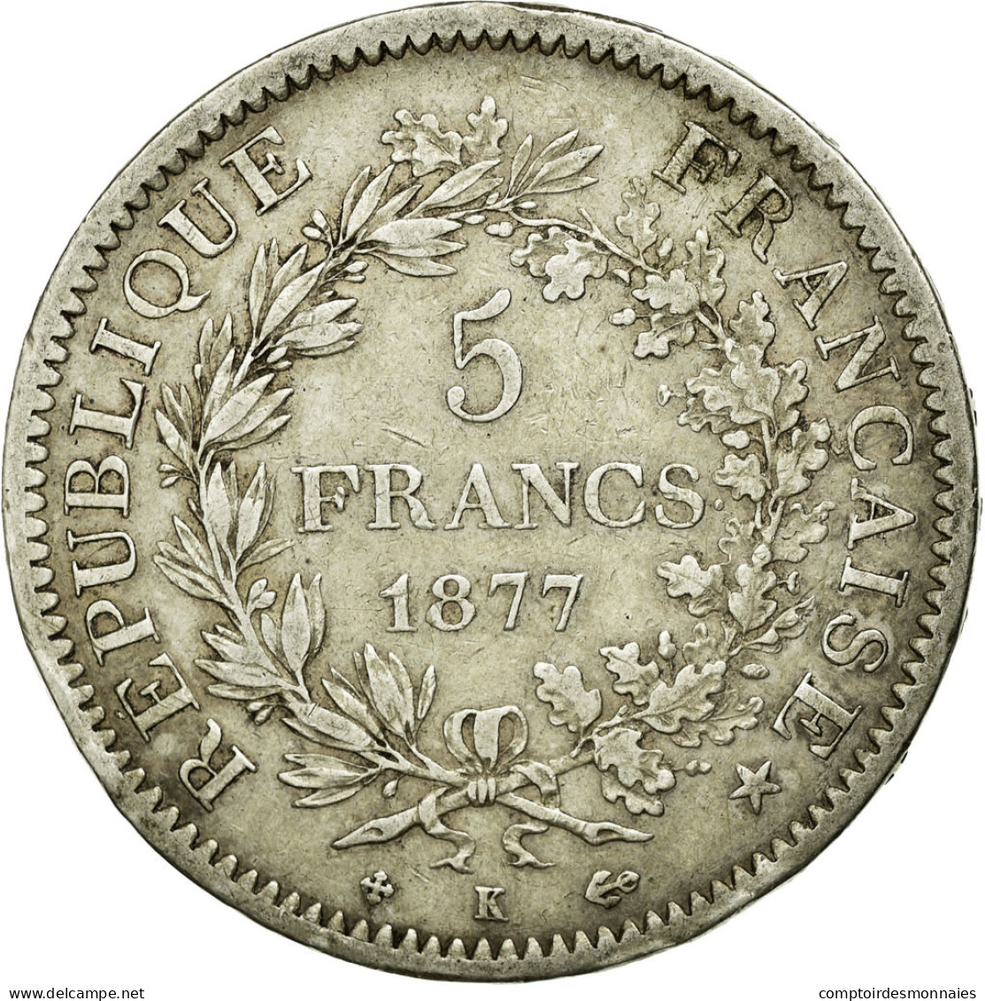 Monnaie, France, Hercule, 5 Francs, 1877, Bordeaux, TB+, Argent, KM:820.2 - J. 5 Francs