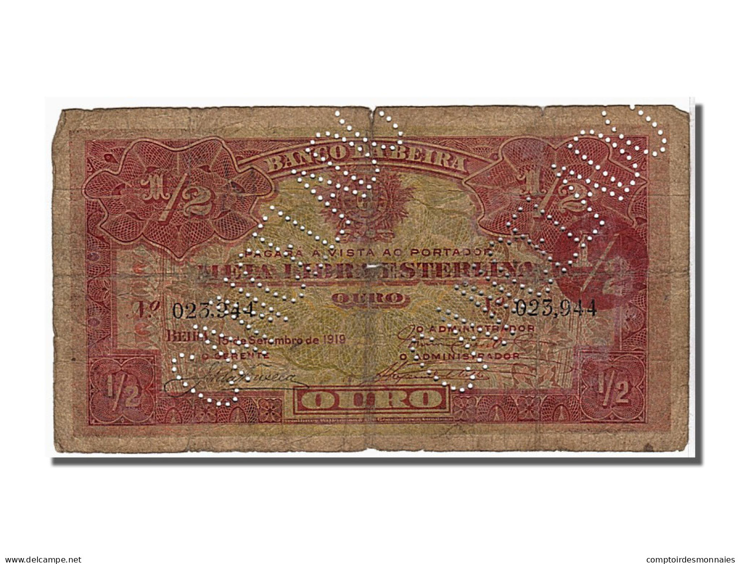 Billet, Mozambique, 1/2 Libra, 1919, KM:R5, B - Mozambique