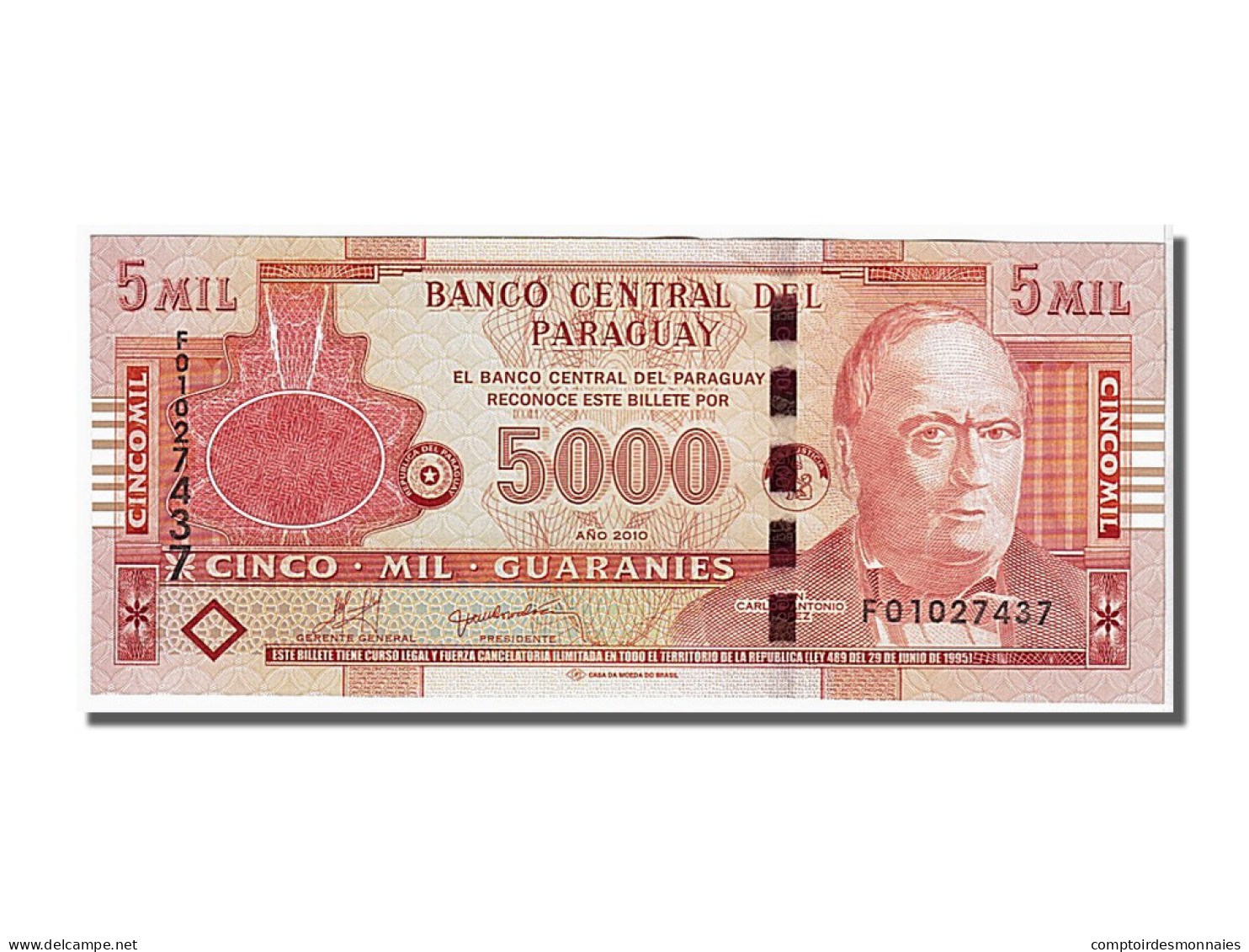 Billet, Paraguay, 5000 Guaranies, 2010, SPL - Paraguay