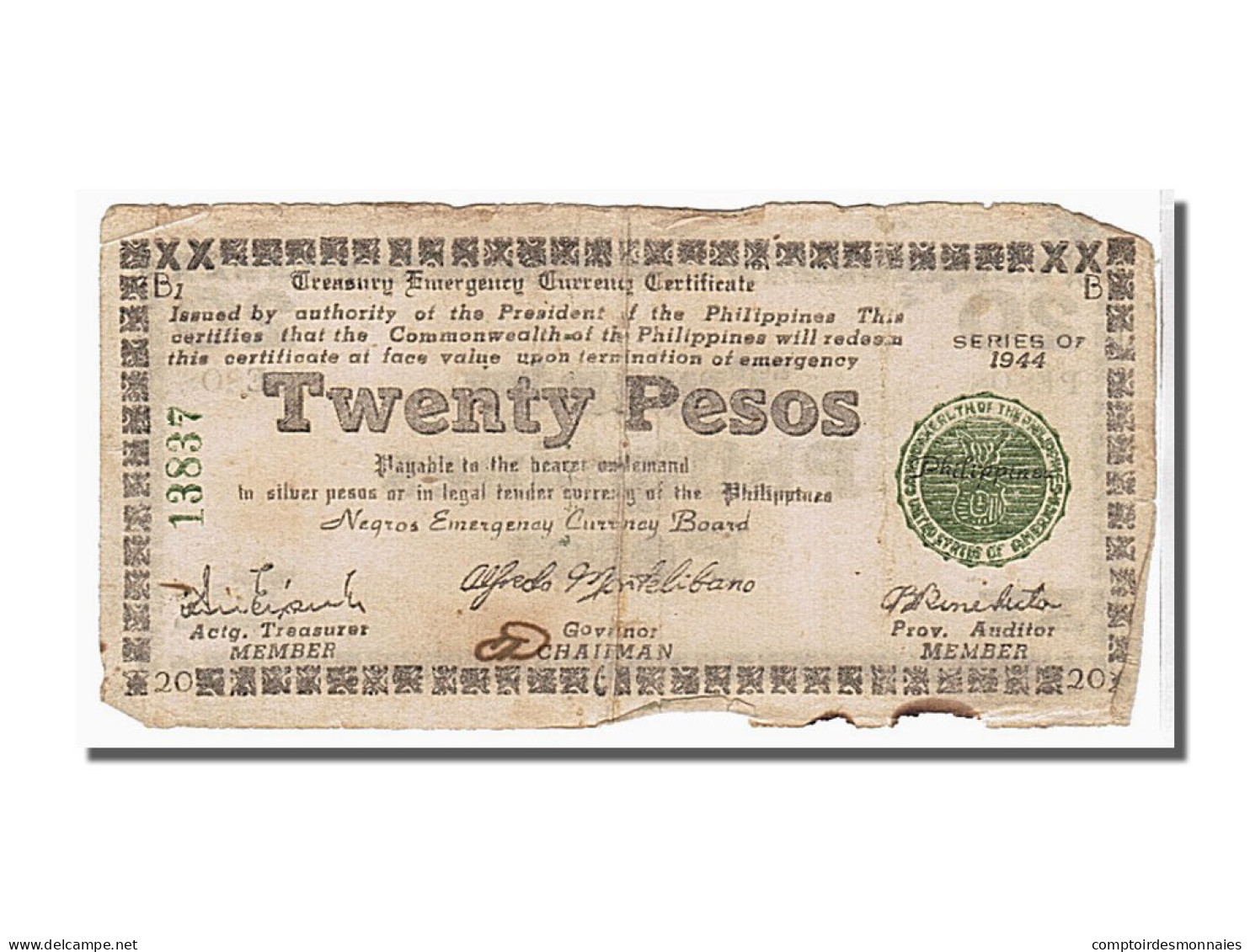 Billet, Philippines, 20 Pesos, 1944, TB+ - Philippinen