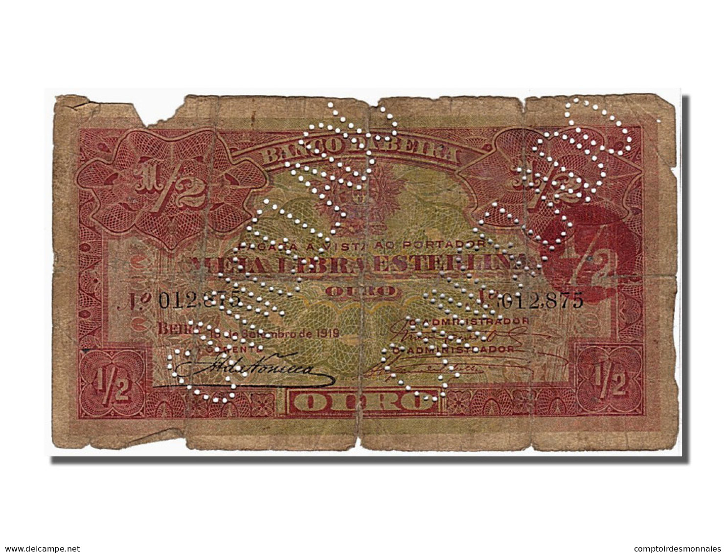 Billet, Mozambique, 1/2 Libra, 1919, KM:R5, B - Mozambique