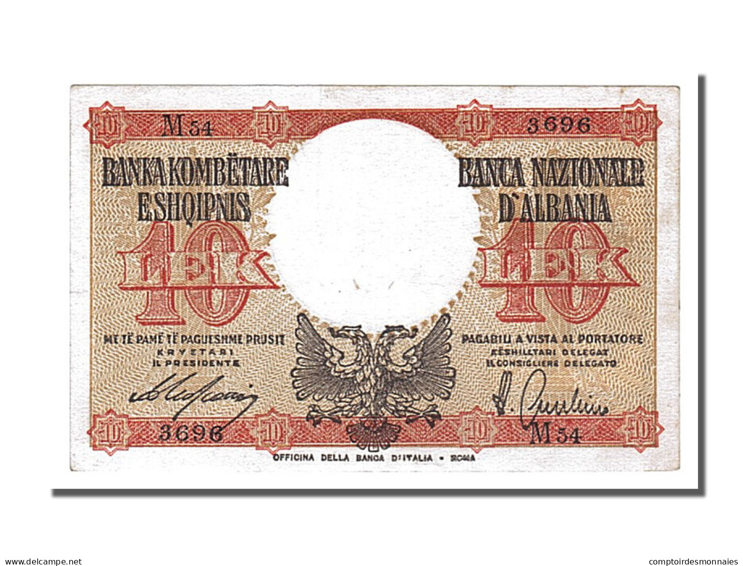 Billet, Albania, 10 Lek, 1940, SUP - Albanie