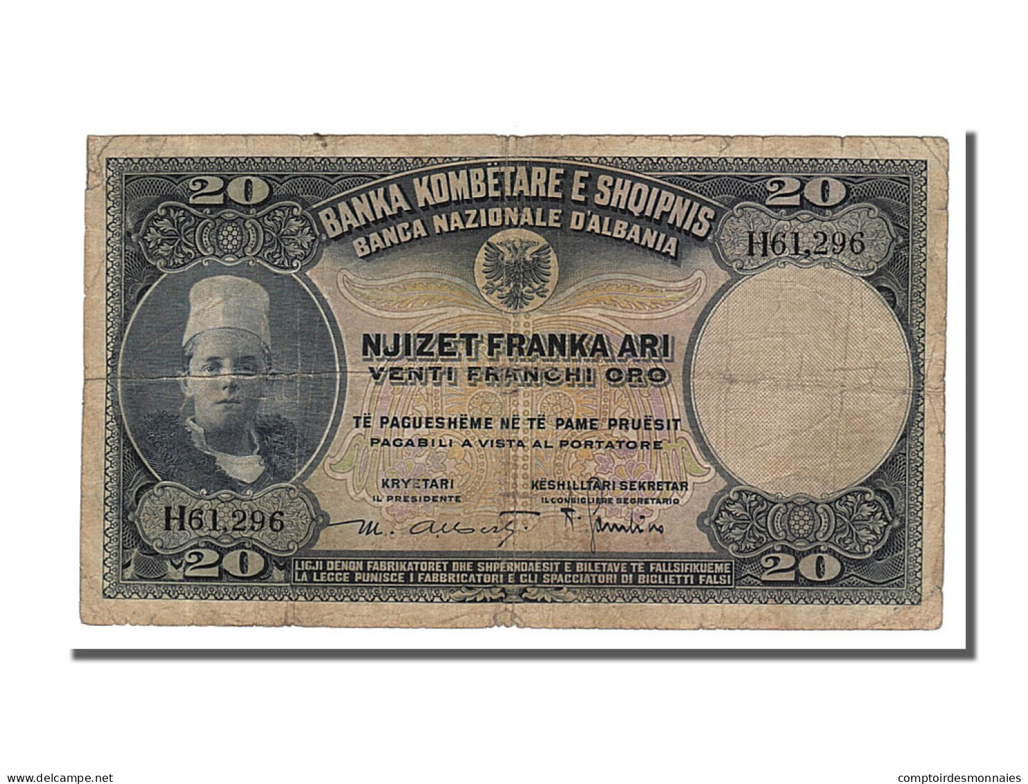 Billet, Albania, 20 Franka Ari, 1926, TB - Albanie