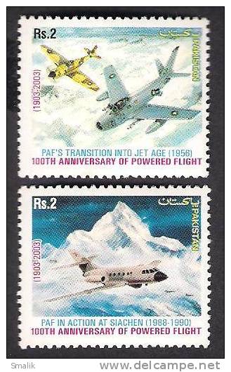 2003 PAKISTAN 100th Anni. Of Powered Flight, PAF In Action At Siachen, PAf´s Jet Fighters, 2v MNH - Vliegtuigen