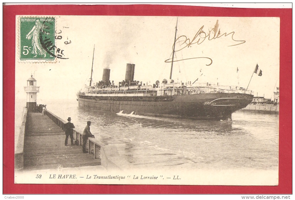 N°Y&T 137 LE HAVRE (TRANSATLANTIQUE LA LORRAINE)  Vers   PARIS Le    1909  (2 SCANS) - Poste Maritime