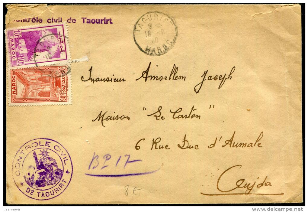 MAROC - N° 142 + 167 OBL. TAOURIRT LE 18/6/1940 POUR OUJDA, AVEC C.S. CONTROLE CIVIL DE TAOURIRT - TB - Cartas & Documentos