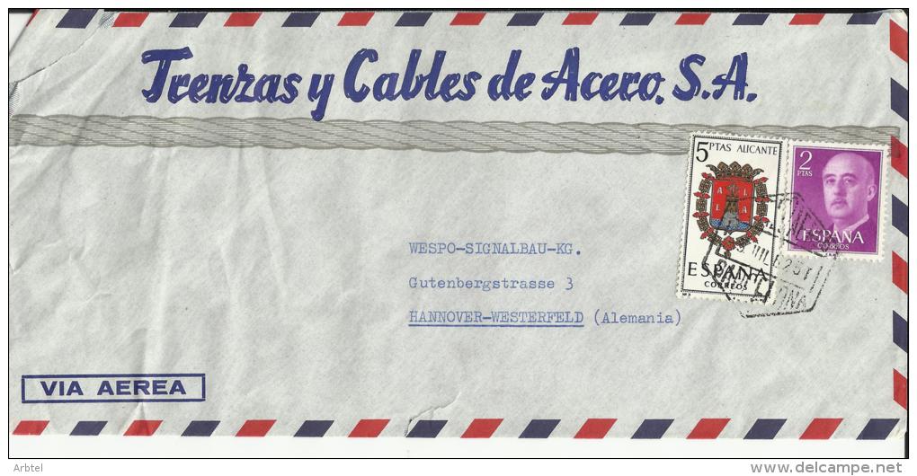 BARCELONA CC SELLO ESCUDO ALICANTE MAT HEXAGONAL CORREO AEREO - Enveloppes