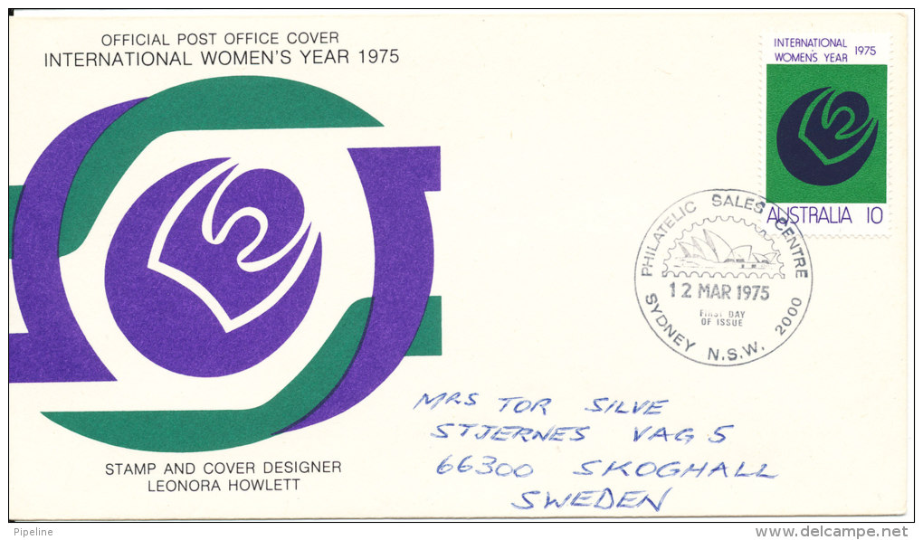 Australia FDC 12-3-1975 International Women's Year 1975 With Cachet Sent To Sweden - FDC