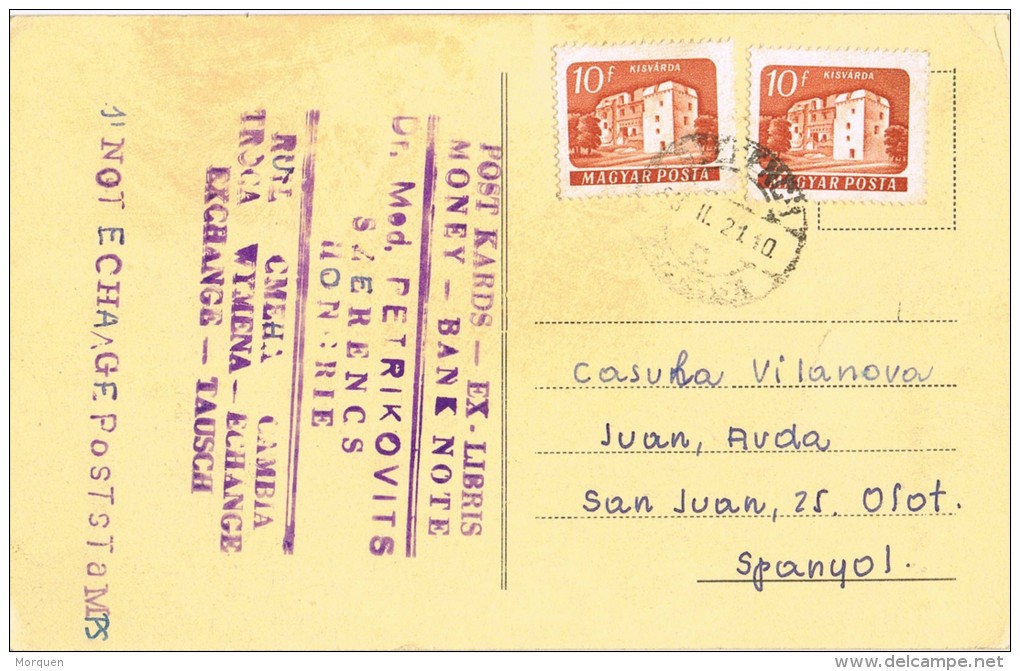 5645. Postal SZERENCS (Hungria) 1953 A España - Storia Postale