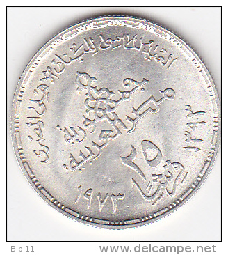 EGYPTE. 25 PIASTRES AH 1393 (1973) .75th Anniversary -National Bank Of Egypt .ARGENT  . KM#438 - Egipto