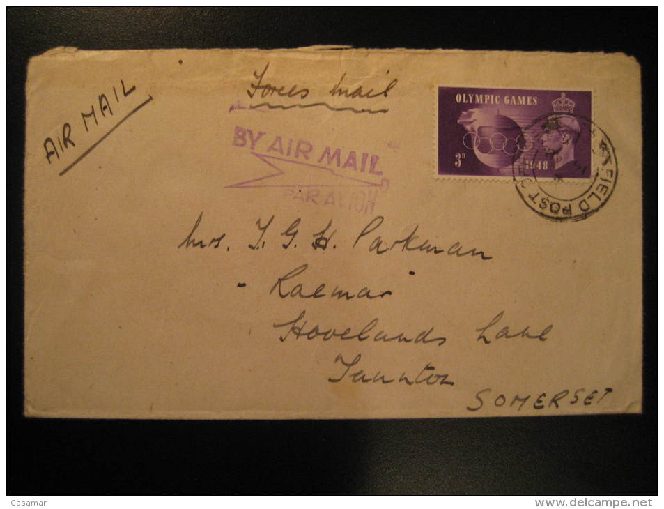 Field Post Office 1936 To Somerset Forces Mail Olympic Games Olympics London England GB UK Stamp On Air Mail Cover - Ete 1948: Londres