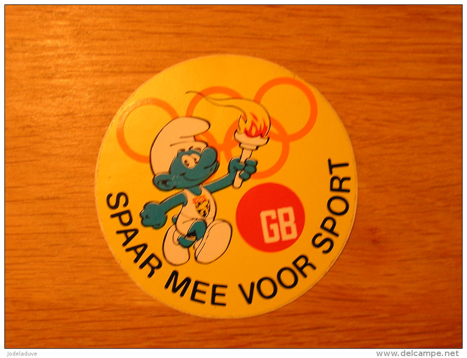 SCHTROUMPF SMURF PUFFI Spaar Mee Voor Sport Publicité Magasin GB Carburant  Autocollant    Sticker - Autocollants