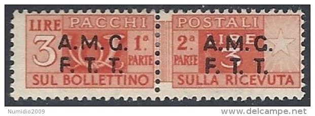 1947-48 TRIESTE A PACCHI POSTALI 2 RIGHE 3 LIRE MH * - RR11878 - Paketmarken/Konzessionen