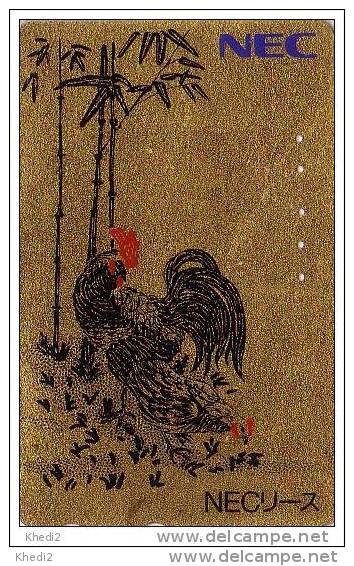 Télécarte Dorée Japon - ZODIAQUE - Oiseau COQ - Horoscope ROOSTER Bird Japan GOLD Phonecard - HAHN - S 352 - Gallinacés & Faisans