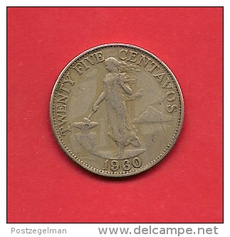 PHILIPPINES 1960 Circulated Coin 25 Centavos Nickel Brass Km 189.1 - Filippijnen