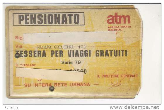 PO2218C# BIGLIETTO TESSERA PENSIONATO - RETE URBANA TORINO - TRAMWAY AUTOBUS TRAMVIE ATM Anni '60 - Europa