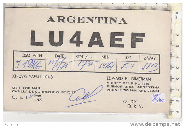 PO2341C# CARTE QSL - RADIO CLUB ARGENTINO LU4AEF 1975 - Radio