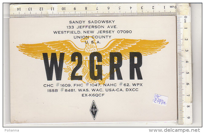 PO2343C# CARTE QSL - SANDY SADOWSKY, WESTFIELD USA W2GRR 1974 - Radio