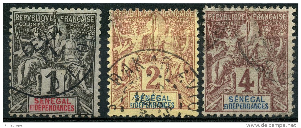 Sénégal (1887) N 8 à 10 (o) - Oblitérés